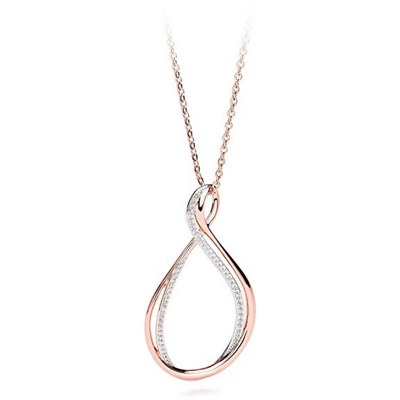 Necklaces: Brosway BBN02 necklace in PVD brass Rose gold with white zircons  pavé Ribbion collection