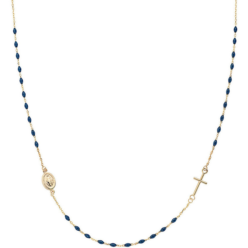 Gioielli: Collana donna Amen Oro Giallo 9Kt croce e Madonna grani blu  AU9CROGBL