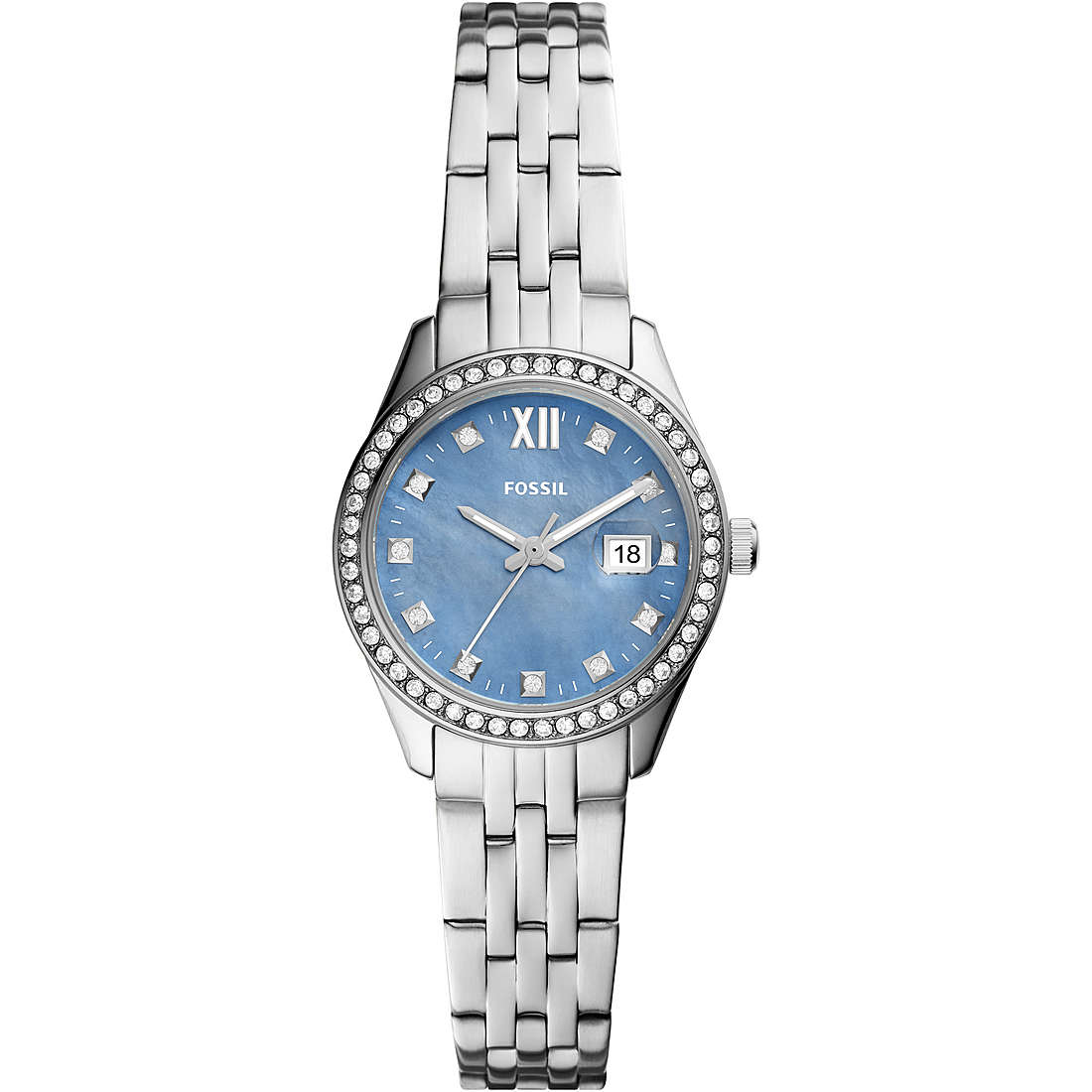 Fossil watch silver on sale with blue face