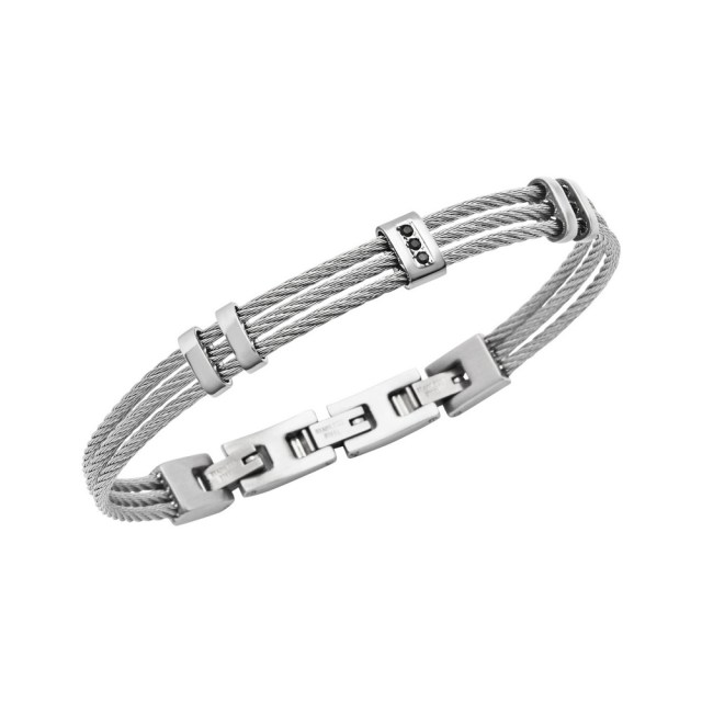 Bracciale uomo Breil Loop zirconi neri TJ3631 acciaio finitura cavo.