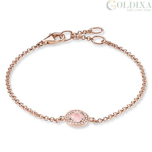 Thomas Sabo Link Bracelet with Rose Quartz Beads | very.co.uk