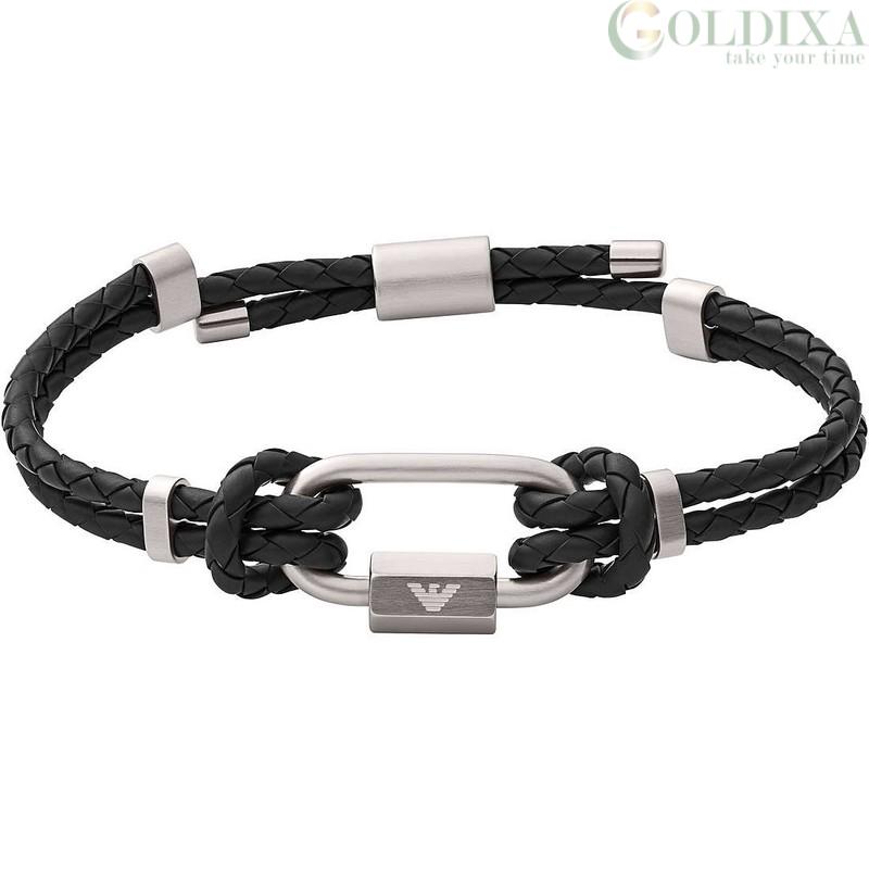 Armani Jewelry: plate steel Emporio leather men\'s black EGS2796040 bracelet